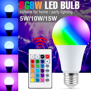 RGB LED Žiarovka Osvetlenia E27 Zmeniť Farbu Lampa 5W 10W 15W Diaľkové Farebné Dovolenku Strany Svetlá RGBW Bombillas 220V Smart Žiarovky
