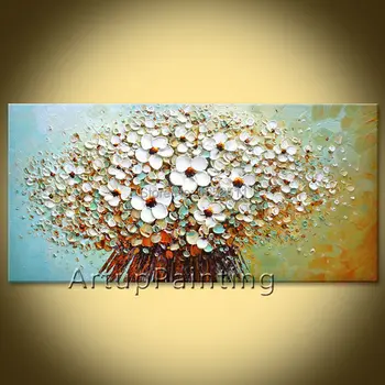 Kvet ručne maľované nástenné maľby paletu nôž wild flower abstraktnú olejomaľbu na plátne moderné izby zdobí obývacia miestnosť 04