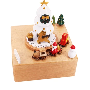 2X Drevené Music Box Santa Claus Vianočný Stromček Vlak Vianoce, Nový Rok Retro Darček k Narodeninám Hudobného Boxy Domova