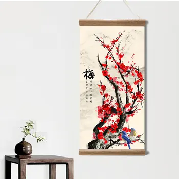 Čínsky Štýl kvetov Rastlín Plátno na Maľovanie Decoracion pre Spálne, Obývacia Izba Dekor Wall Art Dreva Prejdite Obrazy s Rámom