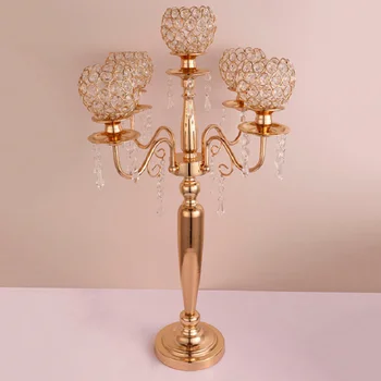 5 ks /10pcs Nový štýl 5-zbrane gold crystal candelabras tabuľka centerpieces svadobné svietnik vrchol party decor