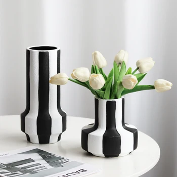 EpeiusHome čiernej a bielej pruhované keramické vázy, dekorácie, konferenčný stolík, stôl dekorácie, moderné Nordic iny kvet usporiadanie