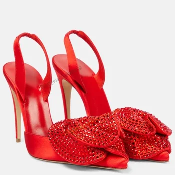 Red Crystal Dekor Backsling Sandále Svadobné Topánky pre Ženy Soid Módne Zadný Popruh Päty Vysoké Podpätky, Topánky 2023 Zapatillas Mujer