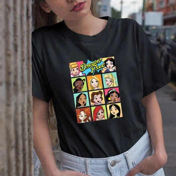 Letné Nové Produkty Ženy T-shirts Bežné Krátkym Rukávom Disney Princezná Cartoon Vzor Dropship Farebné Tričká Žena Harajuku