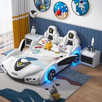 Detská posteľ psík cartoon sústruh dvojité pevné lôžko 1m 5 pretekárske auto malá posteľ chlapec jednolôžko chlapec auto posteľ.