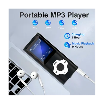 Hudobný Prehrávač MP3 s Bluetooth, 5.0,Prenosný Audio Prehrávač Hudby /Videa/Photo Viewer/E-Kniha Prehrávač pre Deti(Black)