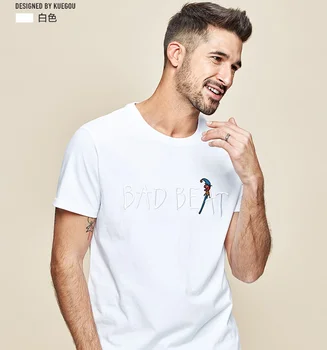 W4469 - pánske, krátky rukáv t-shirt pánske bavlnené kolo krku list výšivky polovičný rukáv T-shirt .
