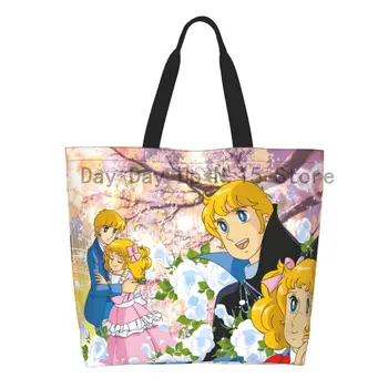 Kawaii Anime, Manga Candy Candy Nakupovanie Tote Tašky Recyklácie S Potravinami Plátno Ramenný Shopper Taška
