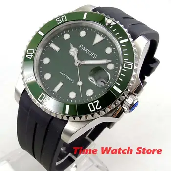 40 mm PARNIS mechanické hodinky mužov nepremokavé Ušľachtilý gumový náramok zelený dial svetelný sapphire keramická fazeta MIYOTA Auto PA69