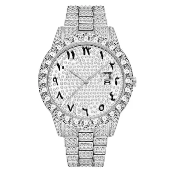 Mens Ľadový Von Hodinky špičkovej Kvality Luxus Plný Diamond Hip Hop Hodinky pre Mužov Klasický arabský Číslo Dial náramkové hodinky Quartz Dary