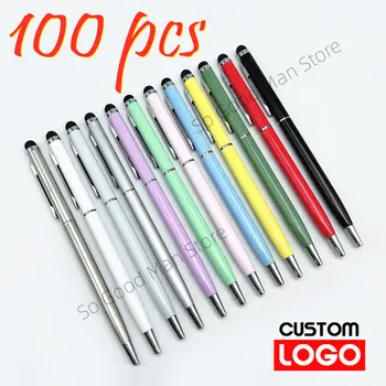 100 Ks 13-farba Kovu 2-v-1, Univerzálny Stylus Guľôčkové Pero Vlastné Logo, Text Rytie Office Školy Reklamné Pero Veľkoobchod