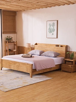 Nordic čistého masívneho dreva posteľ moderný jednoduchý Čínsky štýl 1,5 m 1,8 m manželská posteľ s nabíjateľné viacúčelové prenájom nábytku