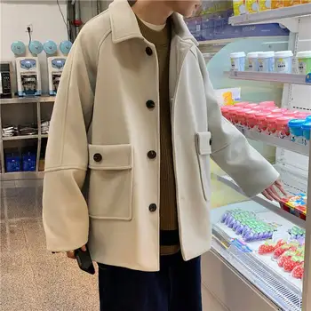 Vlnené kabát High street mužov zimné trend krátke kórejská verzia 2023 nový trend voľné textílie windbreaker pribrala práce elegantný kabát