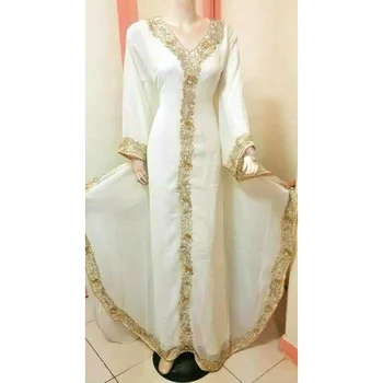 Biela Georgette Dubaj Maroko Kaftan Farasha Abaya Šaty, Dlhé Šaty Žien Európsky a Americký Módny Trend