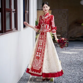 Elegantné Flitrami Lištovanie Strapce Cheongsam Nevesta Tradičnej Čínskej Toast Oblečenie Ženy, Svadobné Šaty Tang Oblek