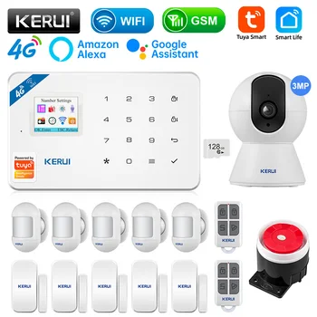 KERUI W184 GSM 4G WIFI Zabezpečenia Ochrany Tuya APLIKÁCIE Smart Home Alarmov Proti Krádeži Bezpečnostný Alarm Systém Domácej Package 6 Jazykoch