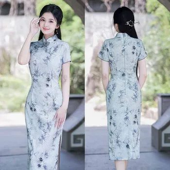 Dámske Sexy Slim Fit Cheongsam Vytlačené Čínske Tradičné Šaty Veľkosť 3Xl Vintage Vestidos Mandarin Golier Elegantné Qipao