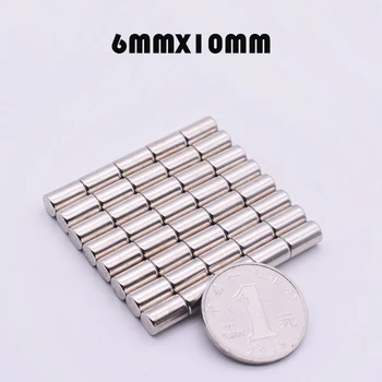 20 Ks 6x10 mm N35 Magnet Super výkonný neodýmu Malé Okrúhle magnety, Magnetické Imanes Aimant Disk 6mmx10mm Štandardná veľkosť magnetu