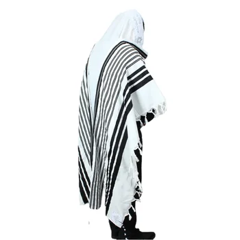 140x190cm Židovskej Tallit Modlitebný Šál pre Mužov, Ženy s Čiernou Strieborné Pruhy Talit Požehnanie na Neckband Izraelské Šatku Tallis