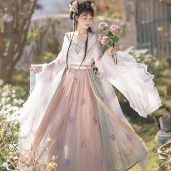 Ženy Čínskej Tradičnej Hanfu Kostým Lady Dynastie Han Šaty Výšivky Wei JIN Dynastie Princezná Ľudové Tanečné Oblečenie