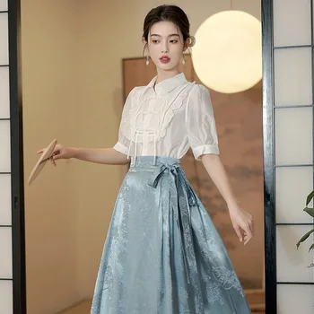 Ženy Elegantné Mamianqun Modrá Národnej Štýl Hanfu Farby Vintage Cheongsams Vestidos Sexy Žakárové Qipao Nové Čínske Šaty