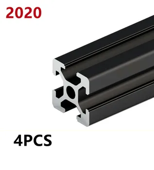 4PC 100-500MM Black 2020 Európska Norma Eloxované Hliníkové extrudované profily Lineárne Železničnej 200 mm 500mm Pre DIY CNC 3D Tlačiarne