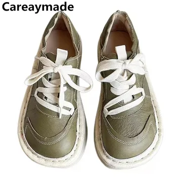 Careaymade-Originálne kožené hrubé soled škaredé roztomilé topánky,umelecké malé biele topánky,dolky, chlieb otec topánky ručne vyrábané topánky dámske