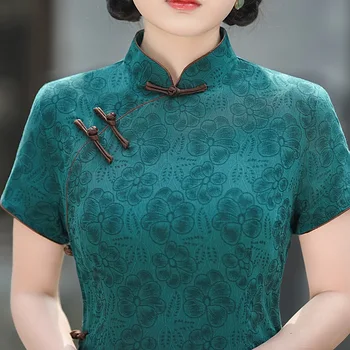 2023 Lete Jemný Elegantný Lady Ventilátor Zelený Kvetinový Cheongsam Čínsky Štýl, Večerné Šaty Zlepšené-Krátke rukávy Qipao pre Ženy