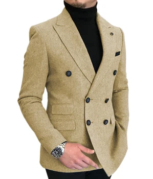 Pán Zimné Tweed Textílie Muž Oblekoch, Ženích Tuxedos Mužov Prom Party Kabát, Nohavice, Súpravy Dvojité Breasted (Bunda+Nohavice)