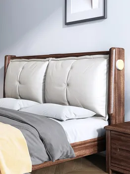 Veľká mäkká posteľ orech 2 m × 220 veľké dvojité svetlo luxusné moderné jednoduché spálňa skladovanie Čínsky masívneho dreva posteľ