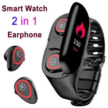 2 v 1 Smart Kapela Bluetooth Slúchadlo Náramok Náramok Pre Android IOS Krvný Tlak Monitor Fitness Tracker Bezdrôtové Slúchadlá
