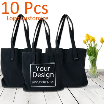 10PCS Dizajnér Tote Bag Vlastné Tašky s Logom Dizajn Biela Čierna nákupná Taška Módne Ženy Cestovanie Plátno Tašky Tašky cez Rameno