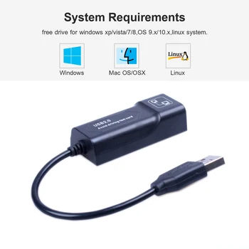 USB Adaptér siete Ethernet USB 2.0 Sieťová Karta do RJ45 Lan pre Win7/Win8/Win10 Notebook Ethernet USB
