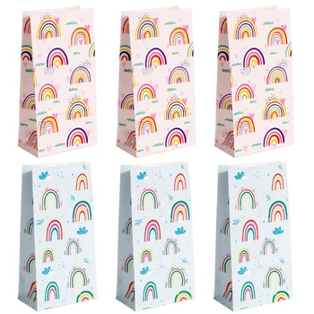 6/12Pcs Rainbow Papierové Darčekové Tašky DIY Pečenie Cukroví Cookies Balenie Vrece Postaviť Prospech Tašky Svadobné Party Narodeniny Dodávky