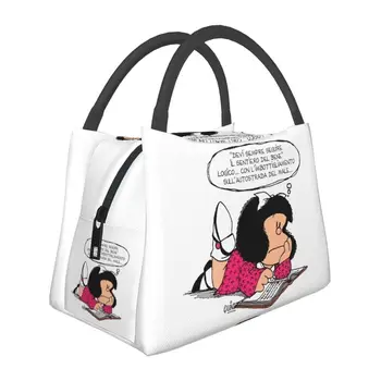 Mafalda Je Čítanie Tepelne Izolované Obed Tašky Ženy Quino Komické Cartoon Prenosné Obed Tote pre Vonkajšie Piknik Jedlo Jedlo Box