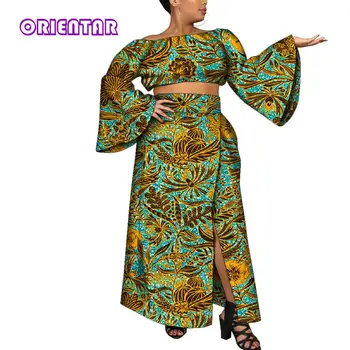 2 Ks Nastaviť Ženy Afriky Oblečenie Svetlice Rukáv, Blúzky a Split Sukne Ženy Vyhovuje Plus Veľkosť Africkej Tlače Oblečenie WY2171