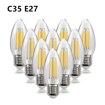 10PCS LED Žiarovka C35 E12 E14 E27 220V 110V Stmievateľné 2W 4W 6W Dizajn Úspora Energie Sviečka v Teplej Bielej Žiarovky Light 360 Stupeň Lampa