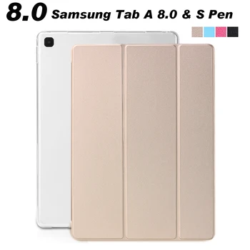 Prípad tabletu Samsung Galaxy Tab 8.0 & S Pen 2019 P200 P205 Flip Stojan PU Kožené Ochranný Kryt Funda Na Kartu A8 & S Pen