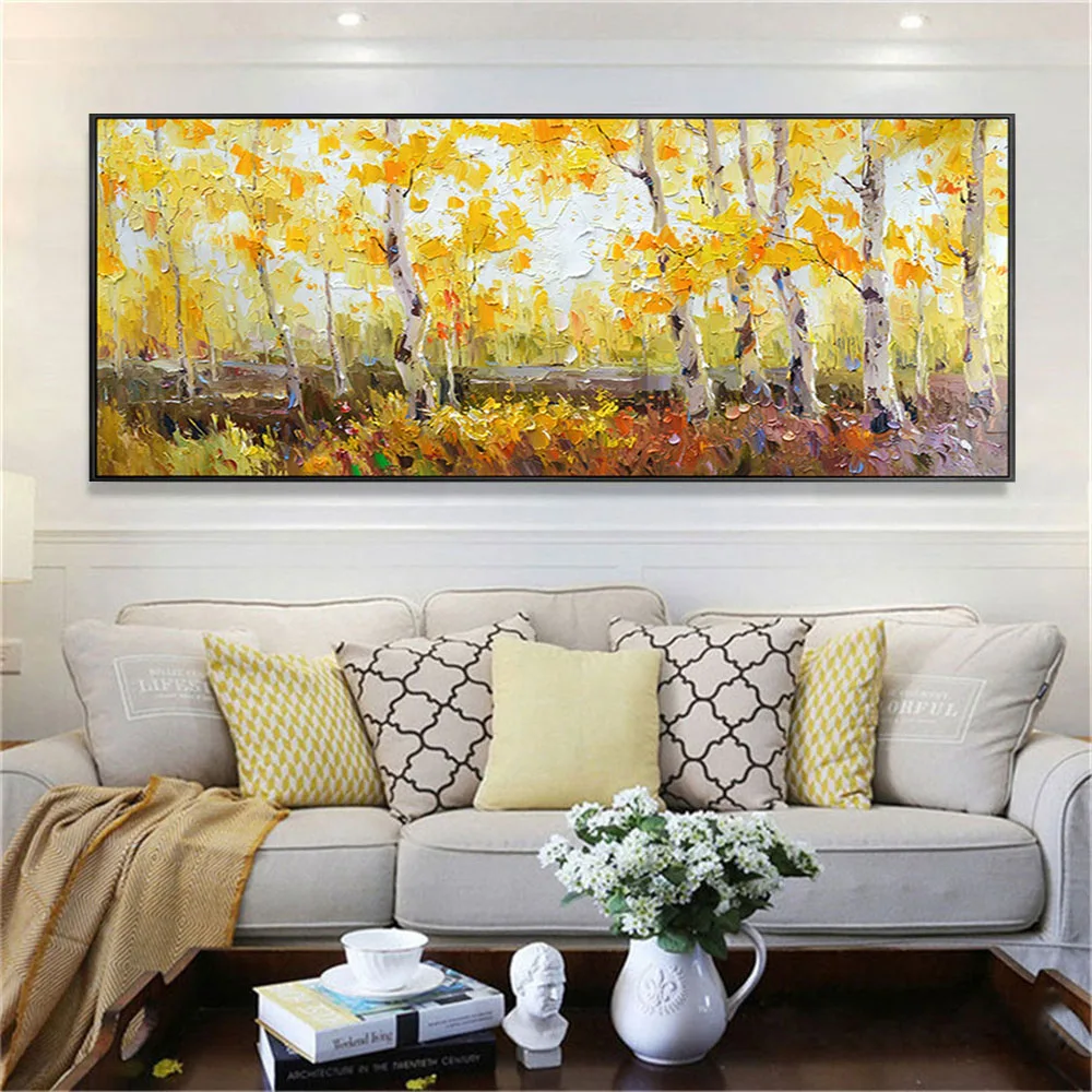 Najpredávanejšie 100% Ručne Maľované Moderné Olejomalieb Severských Lesov Breza Baldachýn Domova Maľovanie Obývacia Izba, Veranda Wall Art . ' - ' . 0