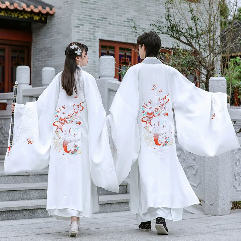 Pôvodný Biely Hanfu Ženy Muži Staré Čínske Tradičné Šaty V Štýle Výšivky Wei-Jin Dynastie Veľký Kabát Pár Nosiť Kostým . ' - ' . 1