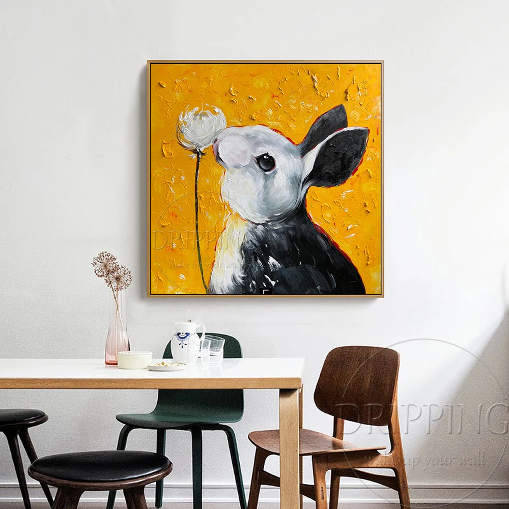 Krásne Nástenné Art Decor Ručne maľované Krásne Zviera Bunny Maľby akrylom na Plátno Roztomilý Zvierat Králik olejomaľba na Stenu Decor . ' - ' . 2
