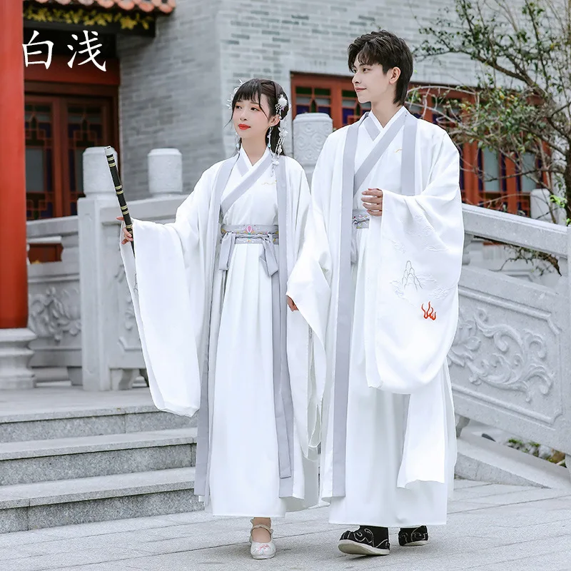 Pôvodný Biely Hanfu Ženy Muži Staré Čínske Tradičné Šaty V Štýle Výšivky Wei-Jin Dynastie Veľký Kabát Pár Nosiť Kostým . ' - ' . 2