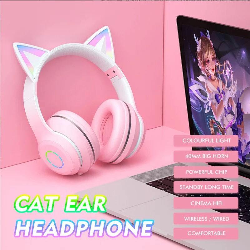 Nový Headset Bluetooth Headset ST89M Postupnej Zmene LED Svetlo Cute Cat Série Mačka Ucho Wreless Bluetooth Headset . ' - ' . 2
