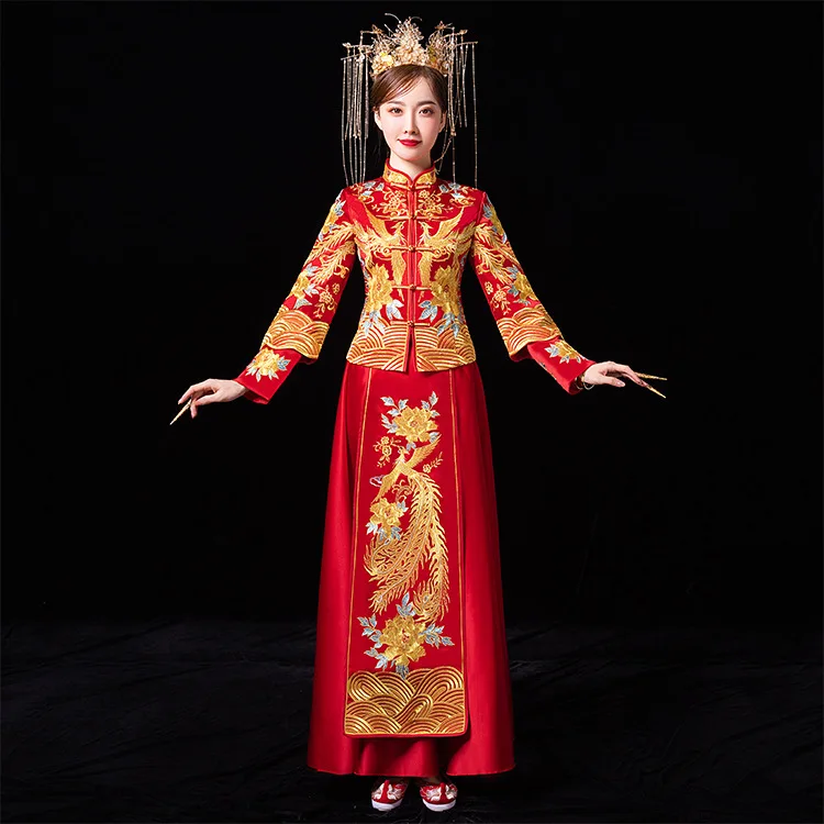 Čínske Tradičné Manželstvo Šaty, Oblek Doska, Pracka Phoenix Výšivky Xiuhe Oblečenie Nevesty Šaty Červené Prom Šaty Cheongsam . ' - ' . 2