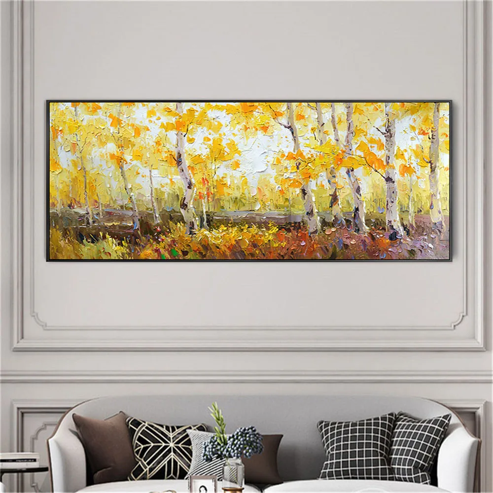 Najpredávanejšie 100% Ručne Maľované Moderné Olejomalieb Severských Lesov Breza Baldachýn Domova Maľovanie Obývacia Izba, Veranda Wall Art . ' - ' . 3