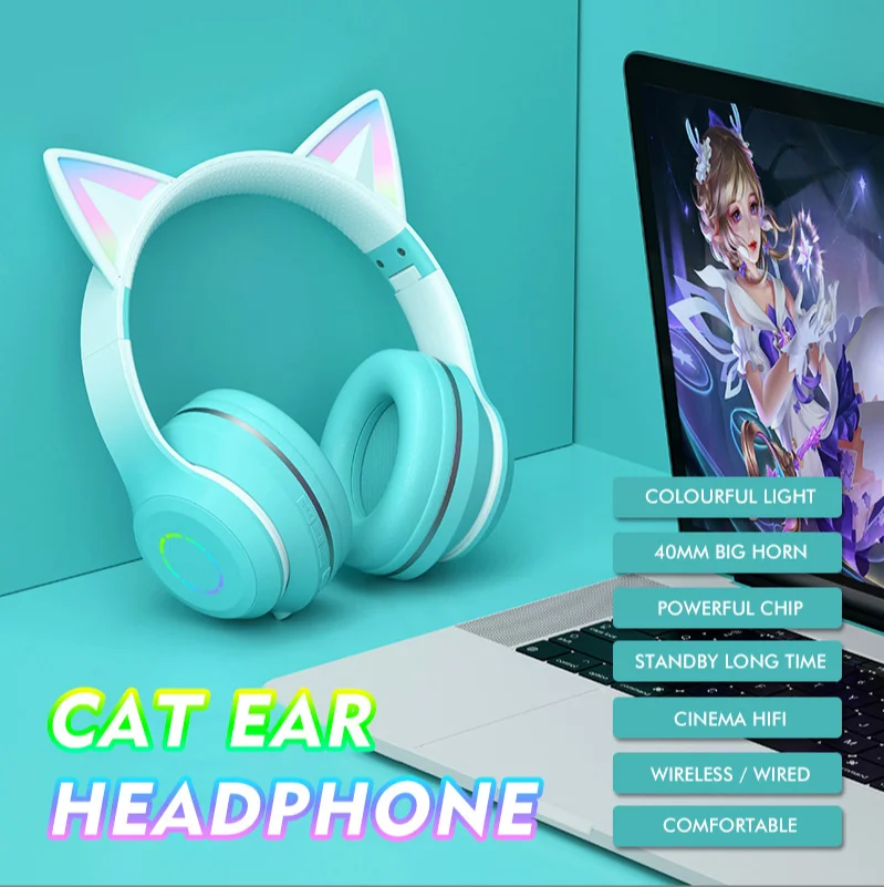 Nový Headset Bluetooth Headset ST89M Postupnej Zmene LED Svetlo Cute Cat Série Mačka Ucho Wreless Bluetooth Headset . ' - ' . 3