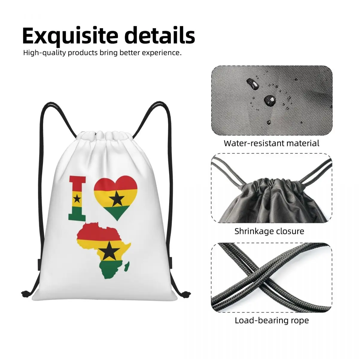 Som Rád, Ghana Vlajka Afrika Mapa Tričko Šnúrkou Tašky Tašky Jedinečný Šnúrkou Batoh Pohodlné Batoh Sranda Vtip . ' - ' . 3