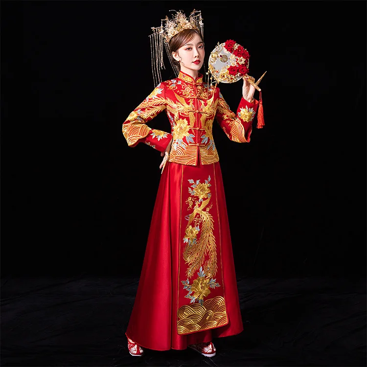 Čínske Tradičné Manželstvo Šaty, Oblek Doska, Pracka Phoenix Výšivky Xiuhe Oblečenie Nevesty Šaty Červené Prom Šaty Cheongsam . ' - ' . 3