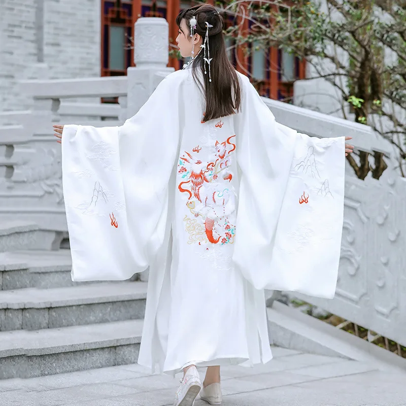 Pôvodný Biely Hanfu Ženy Muži Staré Čínske Tradičné Šaty V Štýle Výšivky Wei-Jin Dynastie Veľký Kabát Pár Nosiť Kostým . ' - ' . 4