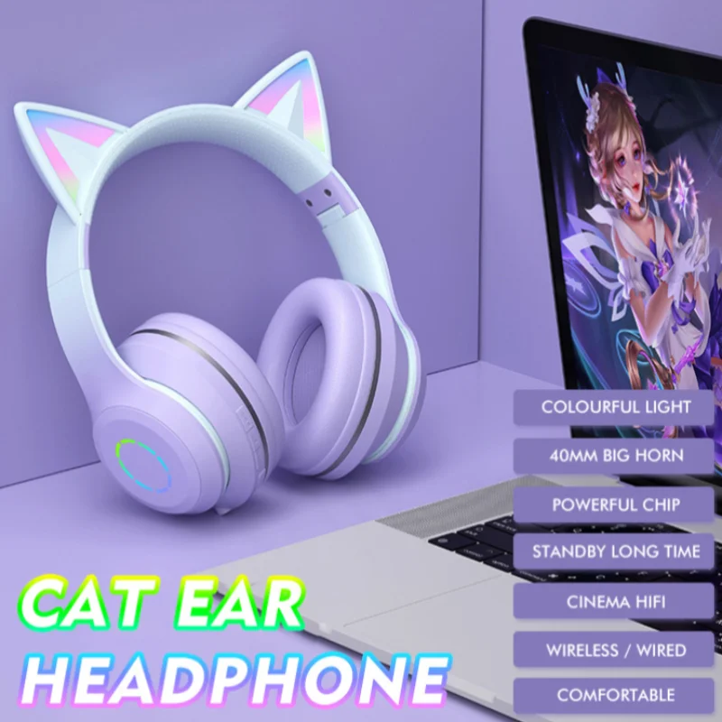 Nový Headset Bluetooth Headset ST89M Postupnej Zmene LED Svetlo Cute Cat Série Mačka Ucho Wreless Bluetooth Headset . ' - ' . 4